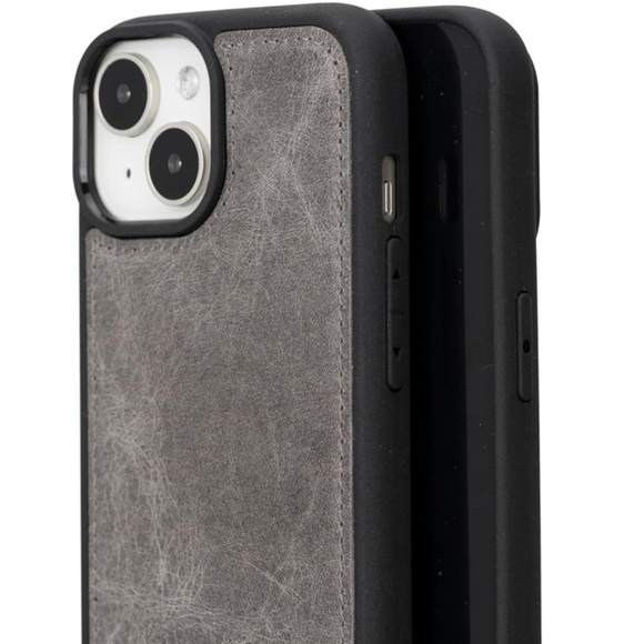 Full Grain Genuine Gray Leather iPhone 15  Phone Mag Case NEW NIB NWT - Picture 3 of 5